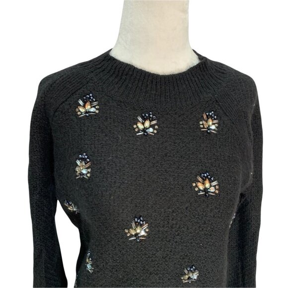 DKNY🖤JEWEL Embellished Black Jewel Neck Sweater Size Small - Picture 4 of 11